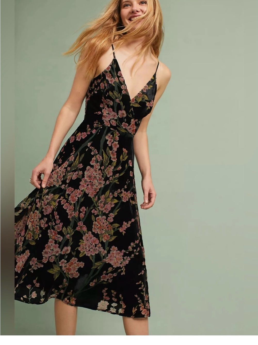 Anthropologie Eri & Ali floral burnout velvet A line dress